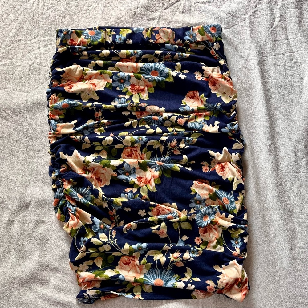 Ruched Floral Knee Length Skirt